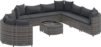 Produktbild von vidaXL 10-tlg. Garten-Sofagarnitur mit Kissen Grau Poly Rattan