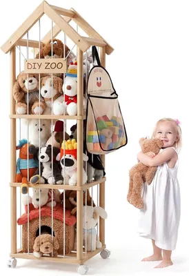 Produktbild von Holz Aufbewahrungsbox mit Rollen, 146 x 42 x 42 cm, 360° Bremse, für Kinderzimmer
