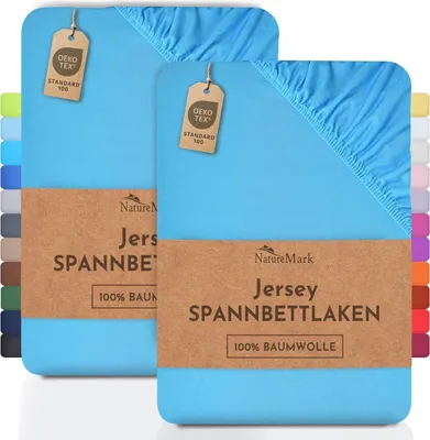 Produktbild von NatureMark 2er Pack Jersey Spannbettlaken, Spannbetttuch 100% Baumwolle in vielen Größen und Farben MARKENQUALITÄT Standard 100 | 90 x 200 cm