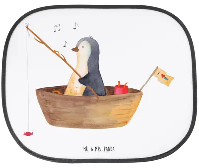 Produktbild von Mr. & Mrs. Panda Auto Sonnenschutz Pinguin Angelboot - Weiß - Geschenk, autofenster, Sonnenblende, Angeln, Boot, pkw, Optimistisch