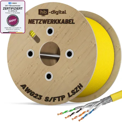 Produktbild von hb-digital CAT7 Verlegekabel Simplex Ethernet 500m Datenkabel max. 1000 MHz S/FTP AWG23 LSZH gelb