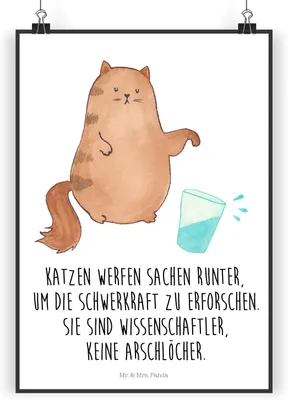 Produktbild von Mr. & Mrs. Panda Bild Katze Wasserglas DIN A3 - Weiß - Geschenk, wanddeko, drucke, Wandbild, Cats, Neugierig, Cat, Wasser, wanddruck, Katzen, kunstdruck poster