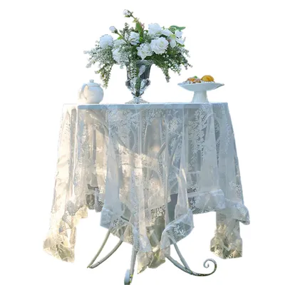 Produktbild von Spitze Tischdecke mit Rüschen, Vintage Tischdecke für Hochzeit Party, Weiß 140x140cm