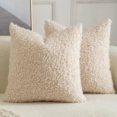 Produktbild von Kissenbezug 2er Set Teddywolle Faux Pelz Bouclé 60x60 cm Beige