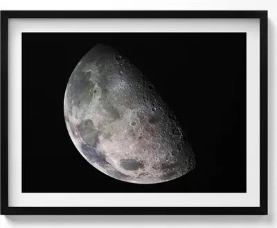 Produktbild von Mond am schwarzen Himmel– Wandbild mit Rahmen – Gerahmtes Bild  – Wanddekoration – 80x60 cm –  Schwarz Rahmen