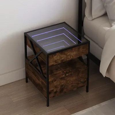Produktbild von Möbel Nachttisch mit Infinity-LED Räuchereiche 40x40x51 cm - Nachtkommode 3284103