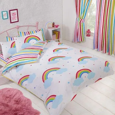 Immagine prodotto di Set di copripiumino e federe a due piume con motivo arcobaleno