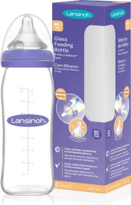 Produktbild von Lansinoh Glas Babyflasche mit NaturalWave Sauger Gr. M, 240 ml