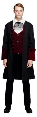 Produktbild von Smiffys Fever Kollektion, Gothic Vampir Kostüm, mit Mantel, Mock Weste und Krawatte Halloween