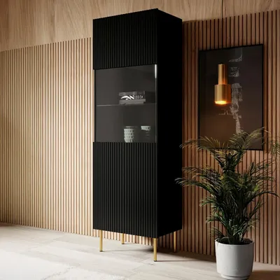 Produktbild von Dmora Vitrine Raccuja 59,5x42x182,5h cm Schwarz, 4 Regale, 1 Tür