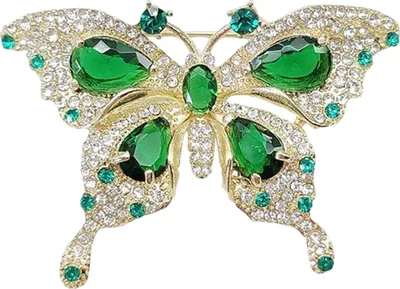 Produktbild von Damen-Brosche, Retro-Schmetterlingsform, Kunstsmaragd, Strass-Dekor, rutschfest, Anzug, Mantel, Kragen, Hut, Schal, Dekoration, Kleidungsnadel, Abschlussball, Party, Kleidungsstück, Schmuck