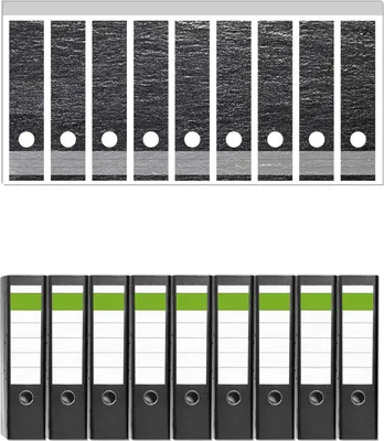 Produktbild von Wallario 9 Stück breite Ordner inkl. Klebeetiketten mit Motive Muster schwarz-weiße Steintafel Optik -  Set mit Rückenschildern / Ordnerrücken Stickern