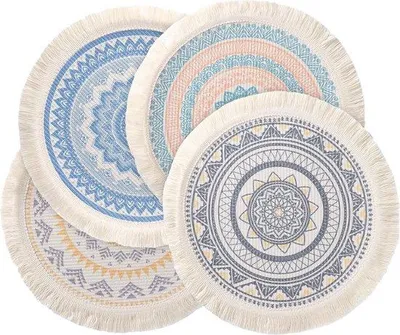 Produktbild von Famanu Platzsets waschbar, Set von 4, runde Platzsets, gewebtes Boho Platzset, hitzebeständige Platzsets (bunt)