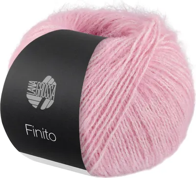 A ball of pink yarn with a black label.