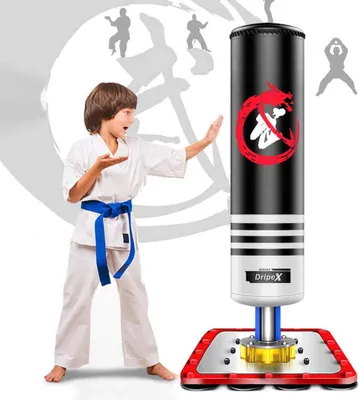 Produktbild von Dripex Freistehender Standboxsack Kinder, Schwarz, 120 cm, ohne Füllung, 360° Stoßdämpfer, reißfest, schnell abprallend, 12 Bodensauger, für 3-14 Jahre (70-130 cm)