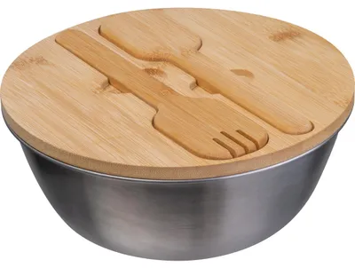 Produktbild von Salatschüssel / aus Edelstahl mit Bambusdeckel / 2.000 ml
