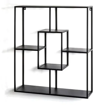 Image de Étagère murale noire - Étagère en métal - Design industriel - Dimensions : L 60 cm x H 70 cm x P 18 cm - 4 étagères