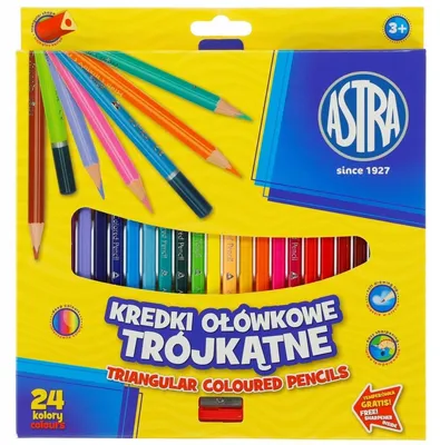 Produktbild von Astra Dreieckige Buntstifte mit Spitzer 24 Farben