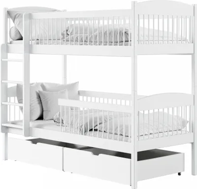 Produktbild von Hochbett Kinder, Etagenbett, Kinderbett | Inkl. 2 Matratzen, 2 Schubladen, sicher & funktional | Größen: 80x180, 90x190, 90x200 cm | 80x180 cm von 3. bis 12. Lebensjahr | Weiß