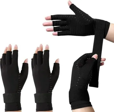 Produktbild von Handgelenkstützende Arthritis-Handschuhe, Kupfer-Kompressionshandschuhe, Arthritis-Winter-Handgelenkbandage, Gaming-Handgelenkshandschuhe, Rheuma-Sehnenentzündung-Handschuhe, 2 Paar (S - M)