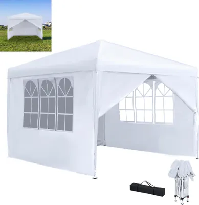 Obrázek produktu pro XINZI skládací pavilon 2,5 x 2,5 zahradní pavilon, výškově nastavitelný, stabilní, ochrana proti UV záření, vodotěsný, pro venkovní zahradní party, svatby, bílý (se 4 bočními stěnami)