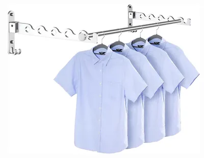 Produktbild von Zusammenklappbarer Wandkleiderständer, zusammenklappbare Kleiderhaken, Wandwäscheständer, klappbare Haken, Wandhaken für Balkon, Kleiderhaken für Waschküche, Schlafzimmer, Badezimmer (silber, 2 Stück + Stange)