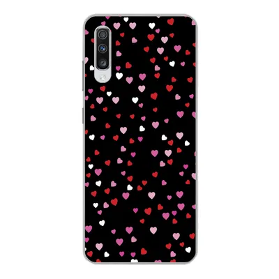 Produktbild von MuchoWow® Handyhülle Schutzhülle Hülle für Samsung Galaxy A70 Eine Illustration mit Herzen auf einem schwarzen Hintergrund Silikon Softcase Handy Hülle - Schutzhaube