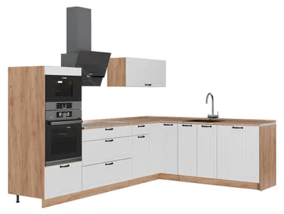Zdjęcie produktu dla Kuchnia narożna Vicco Fame-Line Biały rustykalny/Dąb goldkraft 287 x 51.6 cm bez blatu roboczego, Model 63520