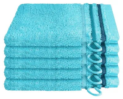 Produktbild von SCHIESSER Waschhandschuhset Skyline Color | Einfarbig | 5-teilig | 100% Baumwolle | Flauschig & Saugstark | 16x22 cm | Türkis