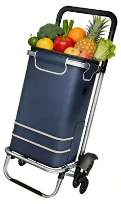 Image de YRHome Chariot de courses pliable et robuste à 3 roues, bleu, capacité de charge de 30 kg, pour le jardin, la plage et le camping