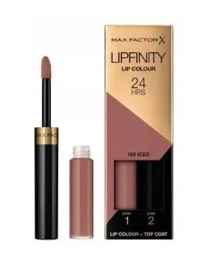 A product shot of a Max Factor Lipfinity lip color product and its packaging.