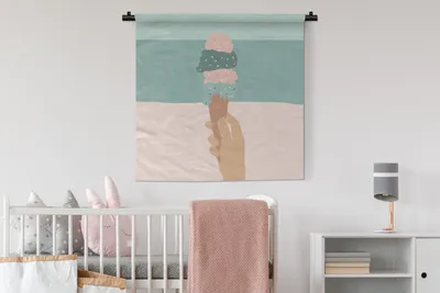Produktbild von MuchoWow® Wandteppich Wandbehang Sommer - Eiscreme - Blau 90x90 cm Tapisserie Dekoration Wandtuch - Wandaufhänger