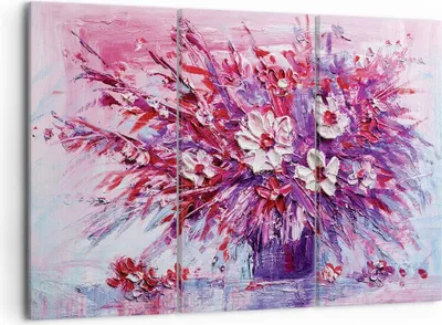 Produktbild von Bild auf Leinwand - Leinwandbild - 3 Teile - Pastos Blumen Rosa - 105x70cm - Wand Bild - Wanddeko - Wandbilder - Leinwanddruck - Bilder - Wanddekoration - Leinwand bilder - Wandbild - CE105x70-4530
