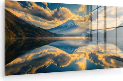 Produktbild von MuchoWow Glasbilder - Bilder auf Wandbild - Foto auf Glas Berg - Fluss - Sonnenuntergang 120x60 cm Wanddekoration aus Glas - Acrylglasbild - Acrylbilder - Acrylbild