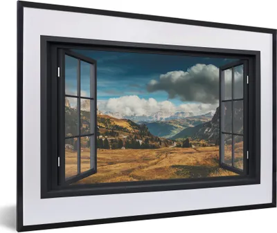 Produktbild von MuchoWow® MuchoWow® Gerahmtes Poster Aussicht - Weg - Berg 60x40 cm - Poster mit zchwarzem Bilderrahmen - Schlafzimmer - Plakat in Rahmen - Drucken