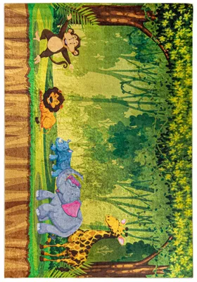 Produktbild von Mazovia Kinderteppich Zoo Grün 120x170 cm Kurzflor Pflegeleicht Spielteppich für Kinderzimmer