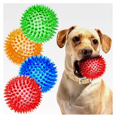 Produktbild von Quietschbälle für kleine Hunde, 7,6 cm, 4 Farben, stachelige Hundebälle zum Zahnen, langlebiges Kauspielzeug für Welpen, unzerstörbares Spielzeug zum Apportieren und Trainieren, BPA-frei