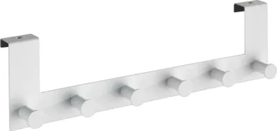 Obrázek produktu pro Dveřní věšák se 6 háčky, bez hřebíků, vhodný pro dveře o tloušťce 2 cm, ocelově bílý