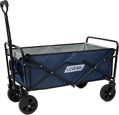 Produktbild von Bollerwagen Faltbar – Robuster Handwagen mit 80kg Tragkraft, großer Stauraum, leicht faltbar, ideal für Ausflüge, Camping, Garten und Strand – Dunkelblau