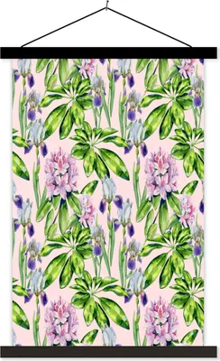Produktbild von MuchoWow® Textilposter Blumen - Rosa - Collage 40x60 cm mit schwarzem Rahmen - Wanddekorationen