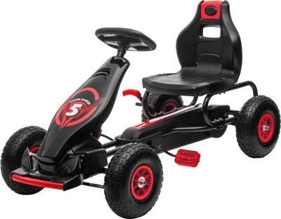 Obrázek produktu pro Motokára, dětské vozítko s nastavitelnou sedačkou, šlapací vozítko s gumovými pneumatikami, pedál, ruční brzda, pro 5-12 let, outdoor, červená + černá