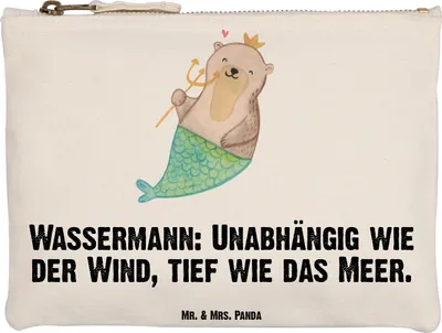 Produktbild von Mr. & Mrs. Panda Schminktasche Wassermann Astrologie Grösse XL Große - Weiß - Geschenk, Geburtstagsgeschenk, Schlamper, Kosmetiktasche, Sternzeichen, Schminktäschchen