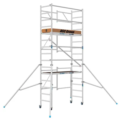 Produktbild von ASC Zimmergerüst Serie 75, Aluminium, Arbeitshöhe 5,70 m, 1,97x0,75 m, faltbar, mit Durchstieg, gebremste Rollen