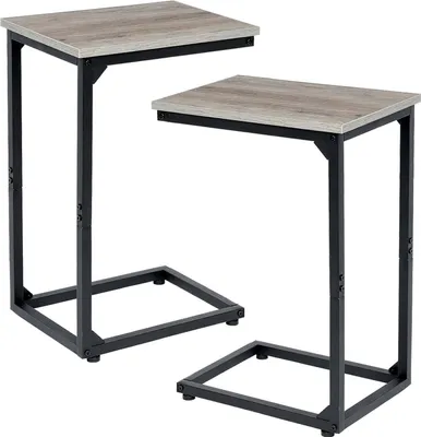 Image de Table d'appoint en forme de C Bois Métal Gris (lot de 2)