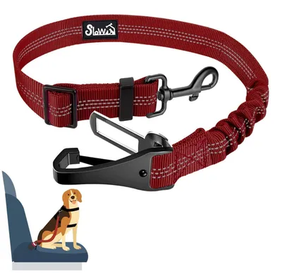 Obrázok produktu pre Bezpečnostný pás pre psa do auta, nastaviteľný, elastický, 3 v 1, reflexný, 90 cm, červený