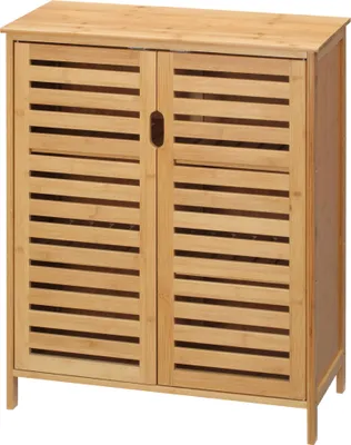 Produktbild von Badezimmerschrank,BambusschrankmitLamellendesignfürBadezimmer,Flur,kompakteGröße,vielStauraum,Naturholz