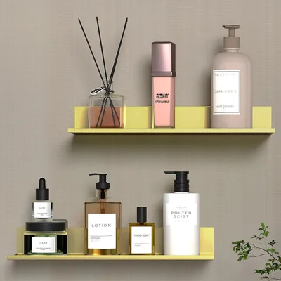 Image de Étagère de douche sans perçage, 2 pièces, métal brossé, finition dorée, 30 cm
