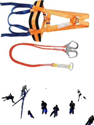 Produktbild von Sicherheitsgeschirr, Maximale sichere Fallhöhe 1,8 m, Sichere Arbeitslast 800 kg, Bruchlast 1500 kg, Seillänge 1,2 m, Bruchlast (Sicherheitsseil) 1600 kg