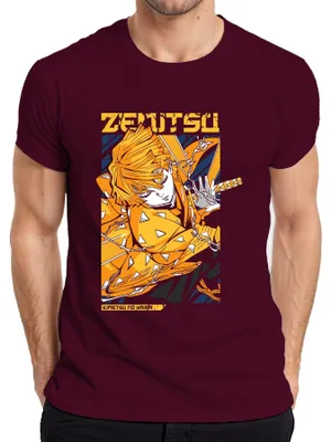 Obrázok produktu pre Zenitsu Agatsuma Kimetsu no Yaiba Lightning Sword Anime Japan Y2K Streetwear Manga Pánske tričko, bordová, M