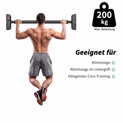 Produktbild von Klimmzugstange Türrahmen 72–95 cm, ohne Bohren, Türreck/Pull Up Bar mit Wasserwaage, rutschfest, Stahl, bis 200 kg, Schwarz, KI-generiertes Bild